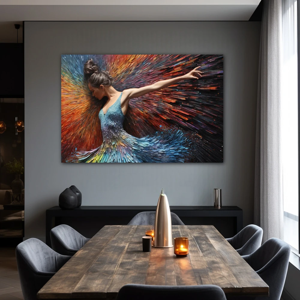 Wall Art titled: Spirit-Healing Vibrations in a Horizontal format with: Blue, Orange, and Vivid Colors; Decoration the Living Room wall