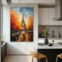 Wall Art titled: Paris Answers to Everything the Heart Desires in a Vertical format with: Sky blue, Brown, and Orange Colors; Decoration the Kitchen wall
