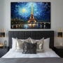 Wall Art titled: We'll Always Have Paris in a Horizontal format with: Blue, Sky blue, and Navy Blue Colors; Decoration the Bedroom wall