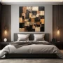 Wall Art titled: Geometric Brushstrokes in a Square format with: Brown, Black, and Beige Colors; Decoration the Bedroom wall