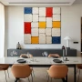 Wall Art titled: Square Patterns in a Square format with: Blue, and Mustard Colors; Decoration the Living Room wall