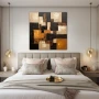 Cuadro Patrones difusos en formato cuadrado con colores Blanco, Dorado, Marrón; Decorando pared de Habitación dormitorio