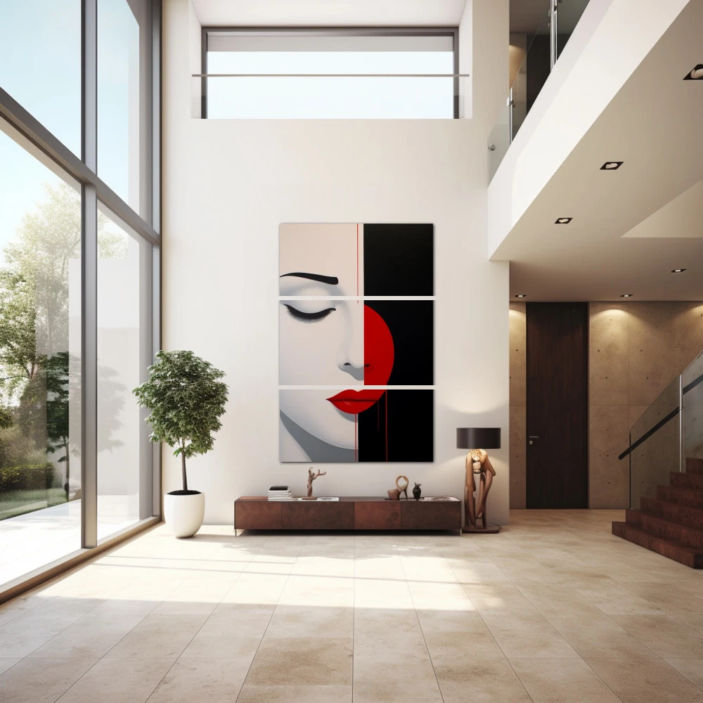 Wall Art titled: My Other Side in a Vertical format with: Black, and Red Colors; Decoration the Entryway wall