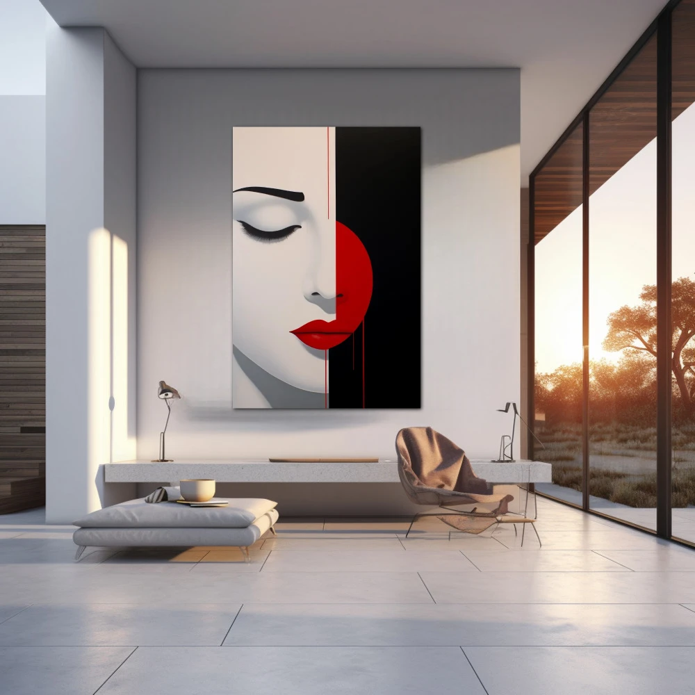 Wall Art titled: My Other Side in a Vertical format with: Black, and Red Colors; Decoration the Living Room wall