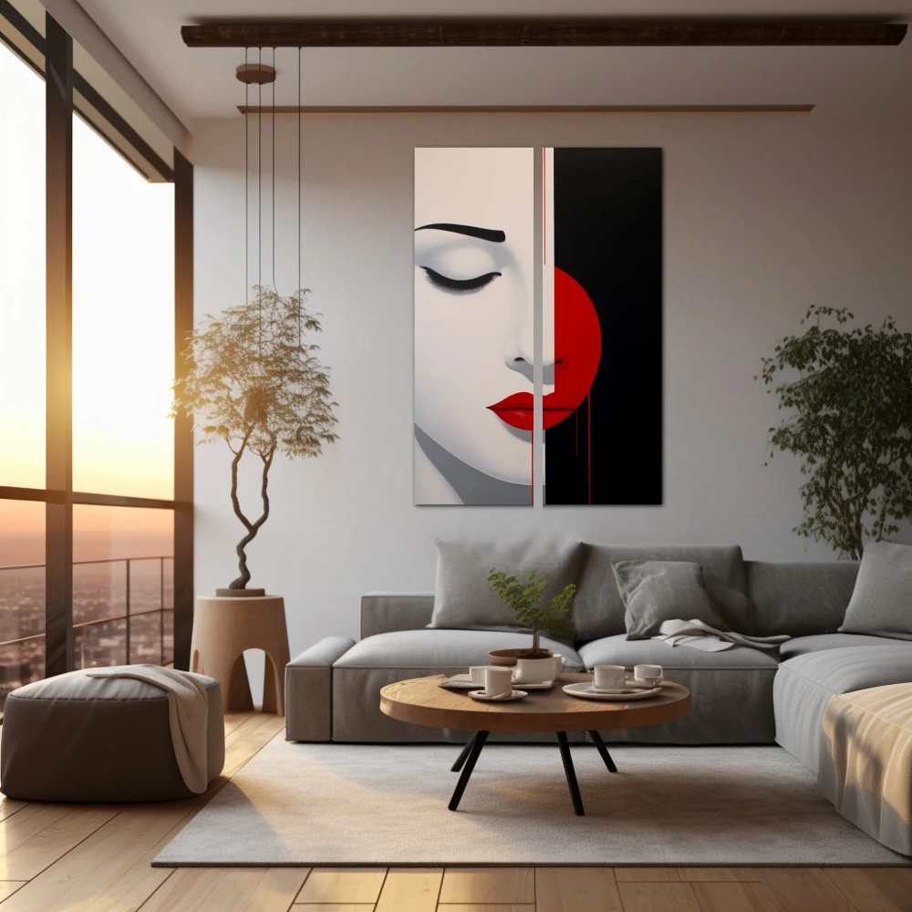 Wall Art titled: My Other Side in a Vertical format with: Black, and Red Colors; Decoration the Living Room wall