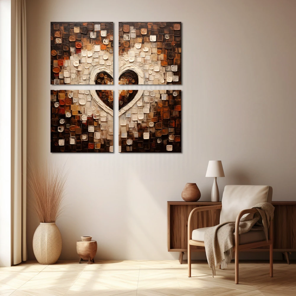 Wall Art titled: Love Squared in a Square format with: white, Brown, and Beige Colors; Decoration the Beige Wall wall