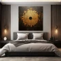 Wall Art titled: Squaring the Circle in a Square format with: Golden, and Brown Colors; Decoration the Bedroom wall