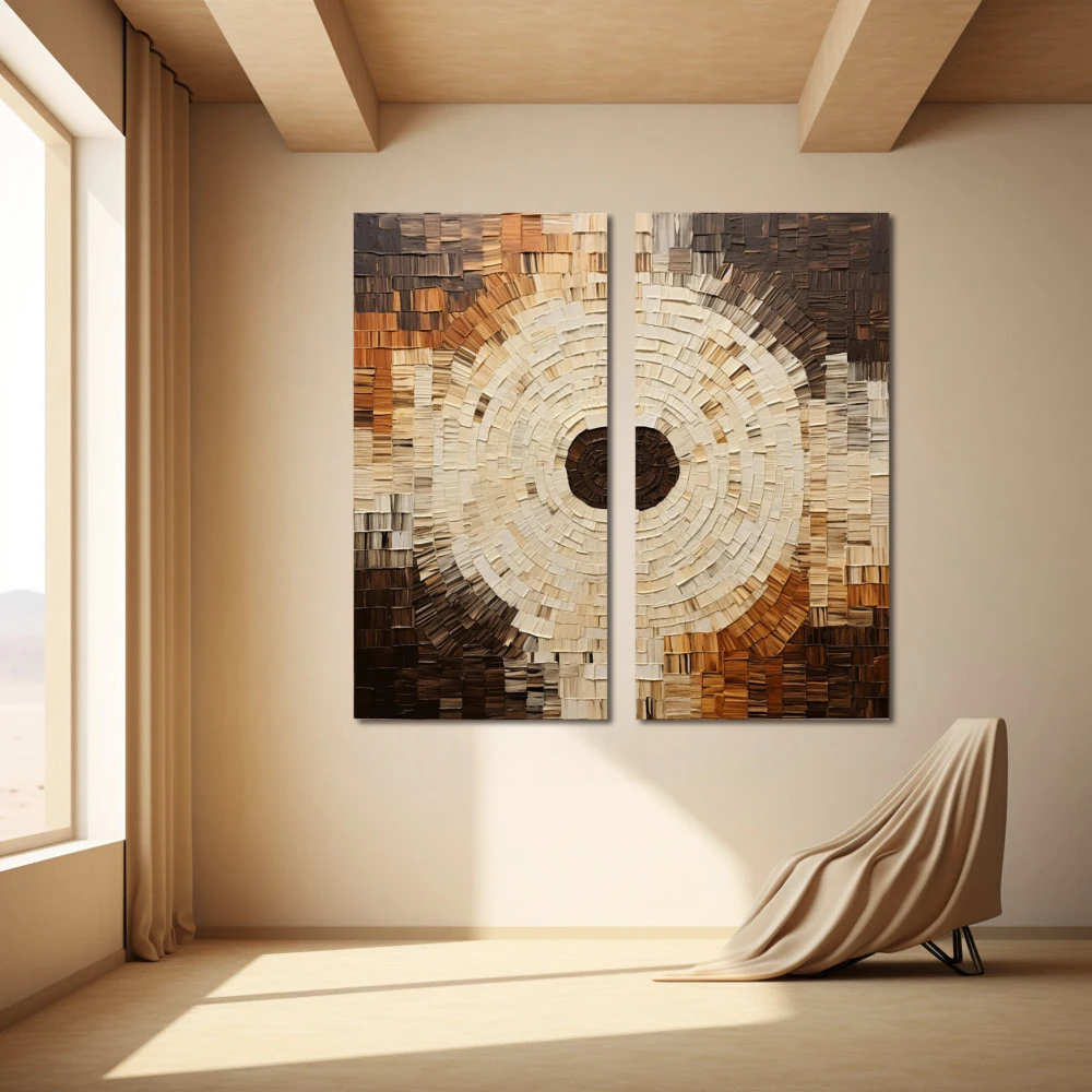 Wall Art titled: The Circle Squared in a Square format with: Brown, and Beige Colors; Decoration the Beige Wall wall