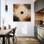 Wall Art titled: The Circle Squared in a Square format with: Brown, and Beige Colors; Decoration the Kitchen wall