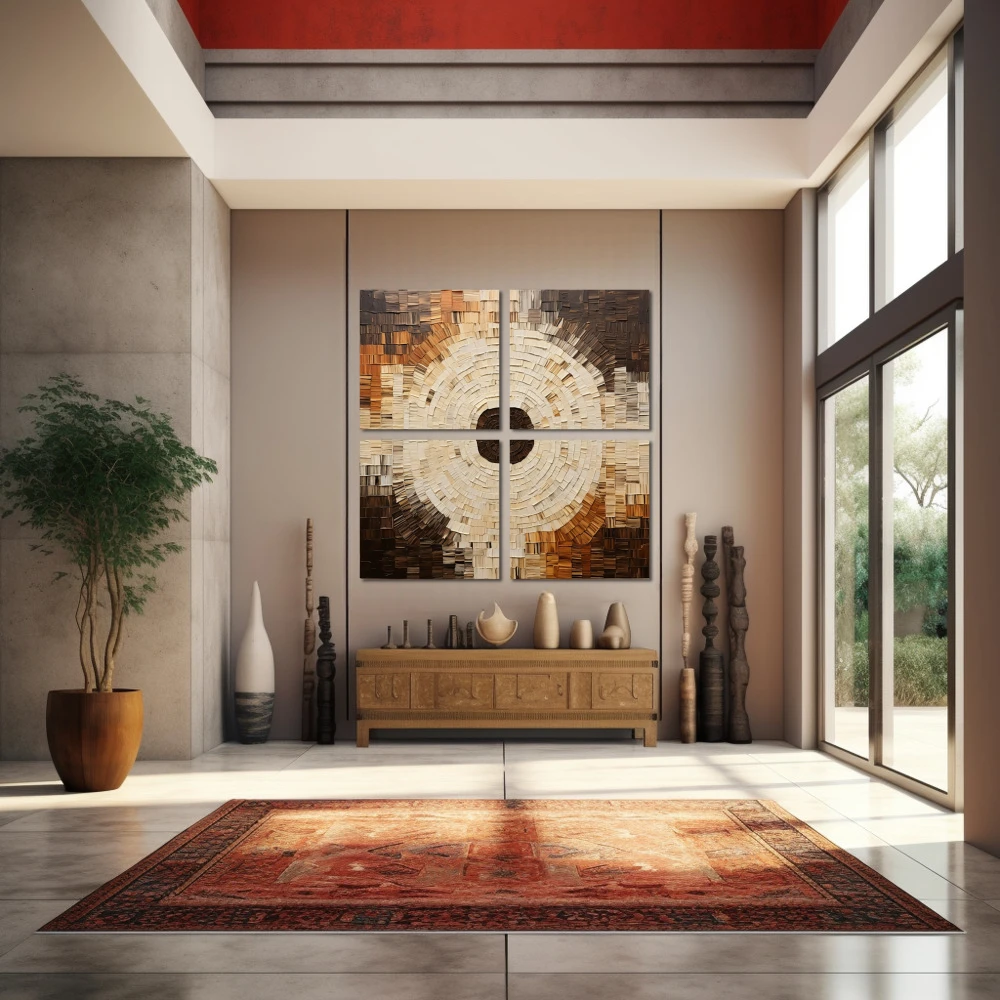 Wall Art titled: The Circle Squared in a Square format with: Brown, and Beige Colors; Decoration the Entryway wall