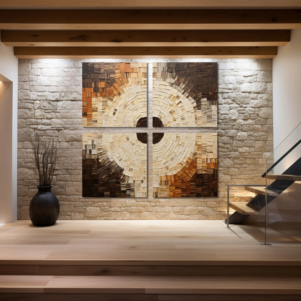Wall Art titled: The Circle Squared in a Square format with: Brown, and Beige Colors; Decoration the Stone Walls wall