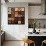 Wall Art titled: Rustic Board in a Square format with: Grey, Brown, and Beige Colors; Decoration the Kitchen wall