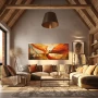 Wall Art titled: Cubist Phoenix in a Elongated format with: Yellow, and Orange Colors; Decoration the Living Room wall