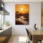 Wall Art titled: Fishing on the Nile River in a Vertical format with: Brown, Mustard, and Orange Colors; Decoration the Kitchen wall