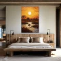 Wall Art titled: Fishing on the Nile River in a Vertical format with: Brown, Mustard, and Orange Colors; Decoration the Bedroom wall