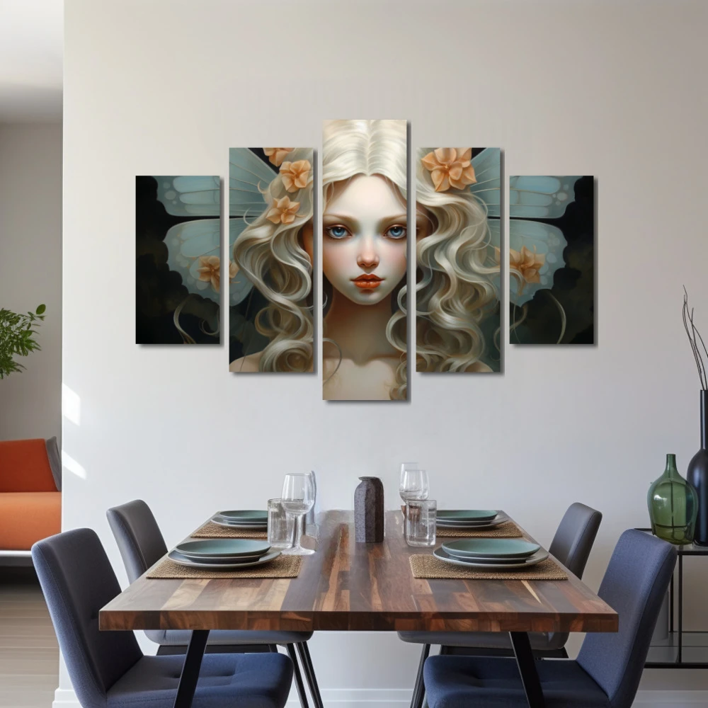 Wall Art titled: Lucky Fairy in a Horizontal format with: Turquoise, and Pastel Colors; Decoration the Living Room wall