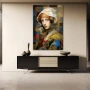 Wall Art titled: Lady of the Modern Renaissance in a Vertical format with: Yellow, white, and Pastel Colors; Decoration the Sideboard wall