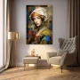 Wall Art titled: Lady of the Modern Renaissance in a Vertical format with: Yellow, white, and Pastel Colors; Decoration the Living Room wall