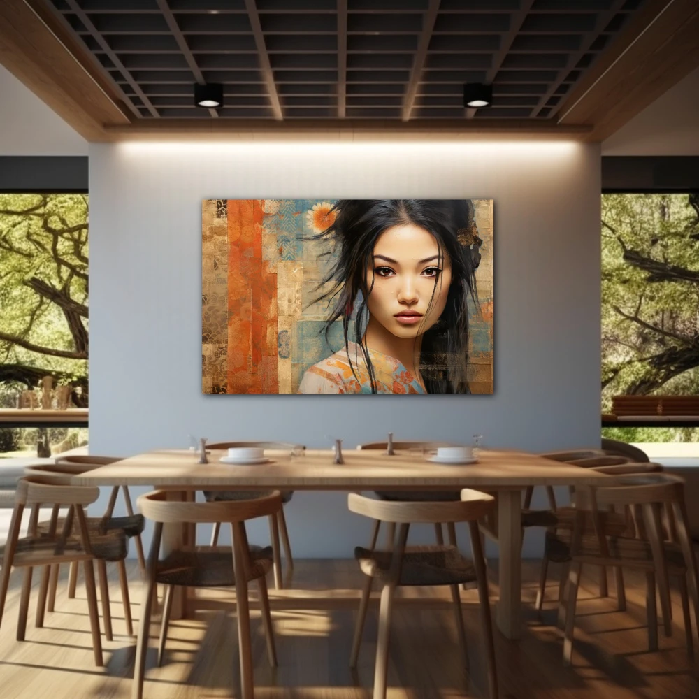 Wall Art titled: Li Wei Chen in a Horizontal format with: Brown, and Beige Colors; Decoration the Restaurant wall