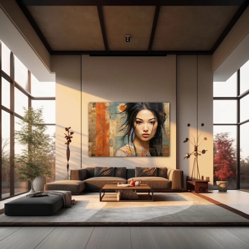 Wall Art titled: Li Wei Chen in a Horizontal format with: Brown, and Beige Colors; Decoration the Living Room wall