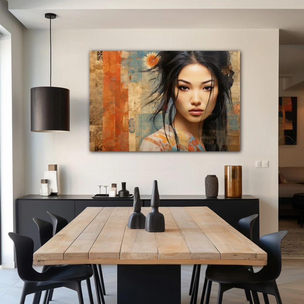 Wall Art titled: Li Wei Chen in a Horizontal format with: Brown, and Beige Colors; Decoration the Living Room wall