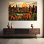 Wall Art titled: Sunset in the Big Apple in a Horizontal format with: Brown, Orange, and Green Colors; Decoration the Sideboard wall