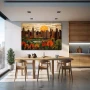 Wall Art titled: Sunset in the Big Apple in a Horizontal format with: Brown, Orange, and Green Colors; Decoration the Kitchen wall