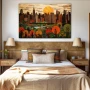 Wall Art titled: Sunset in the Big Apple in a Horizontal format with: Brown, Orange, and Green Colors; Decoration the Bedroom wall