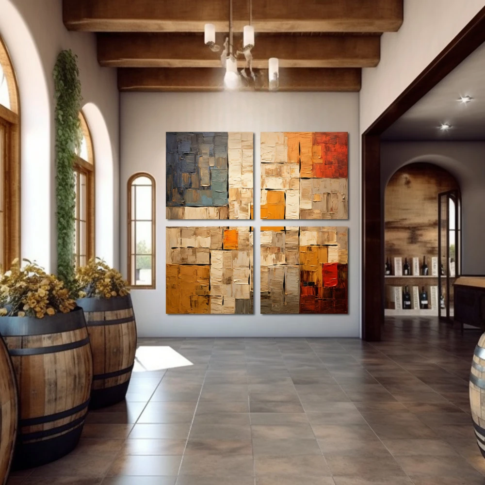 Wall Art titled: Colorful Labyrinths in a Square format with: Brown, Orange, and Beige Colors; Decoration the Winery wall