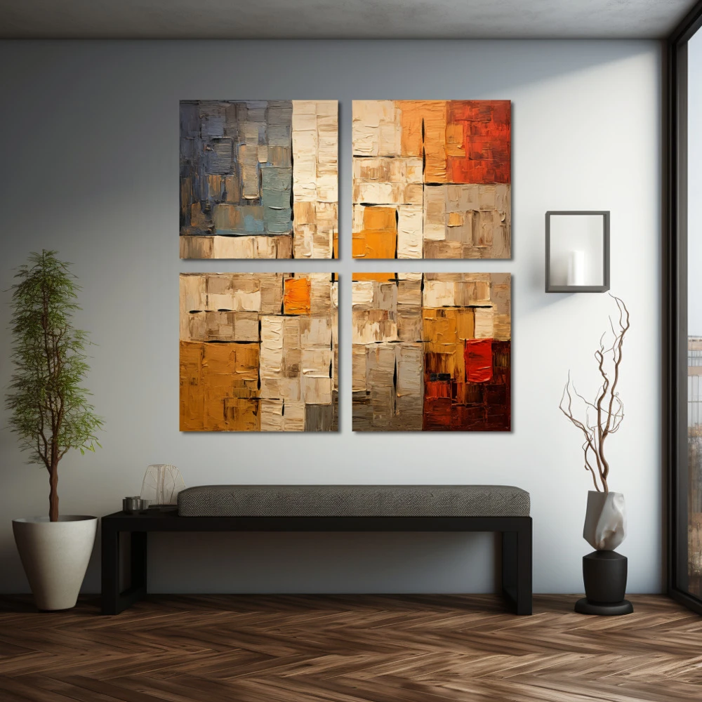 Wall Art titled: Colorful Labyrinths in a Square format with: Brown, Orange, and Beige Colors; Decoration the Grey Walls wall