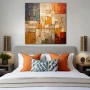 Cuadro Laberintos coloridos en formato cuadrado con colores Marrón, Naranja, Beige; Decorando pared de Habitación dormitorio