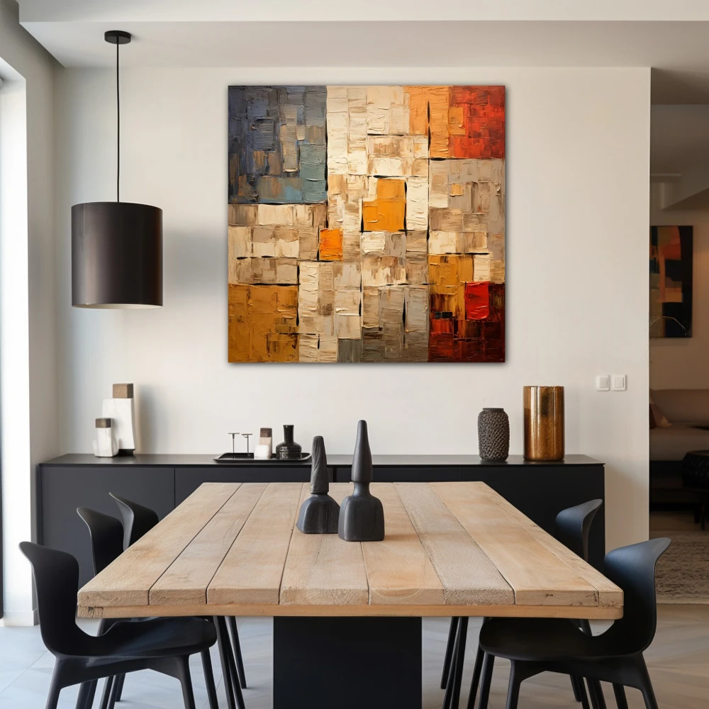 Wall Art titled: Colorful Labyrinths in a Square format with: Brown, Orange, and Beige Colors; Decoration the Living Room wall