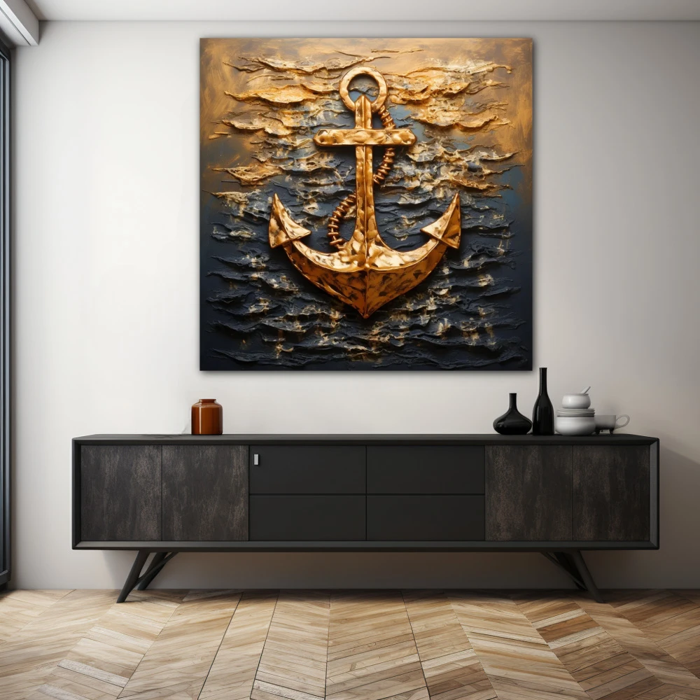 Wall Art titled: The Anchor of Your Life in a Square format with: Golden, and Black Colors; Decoration the Sideboard wall