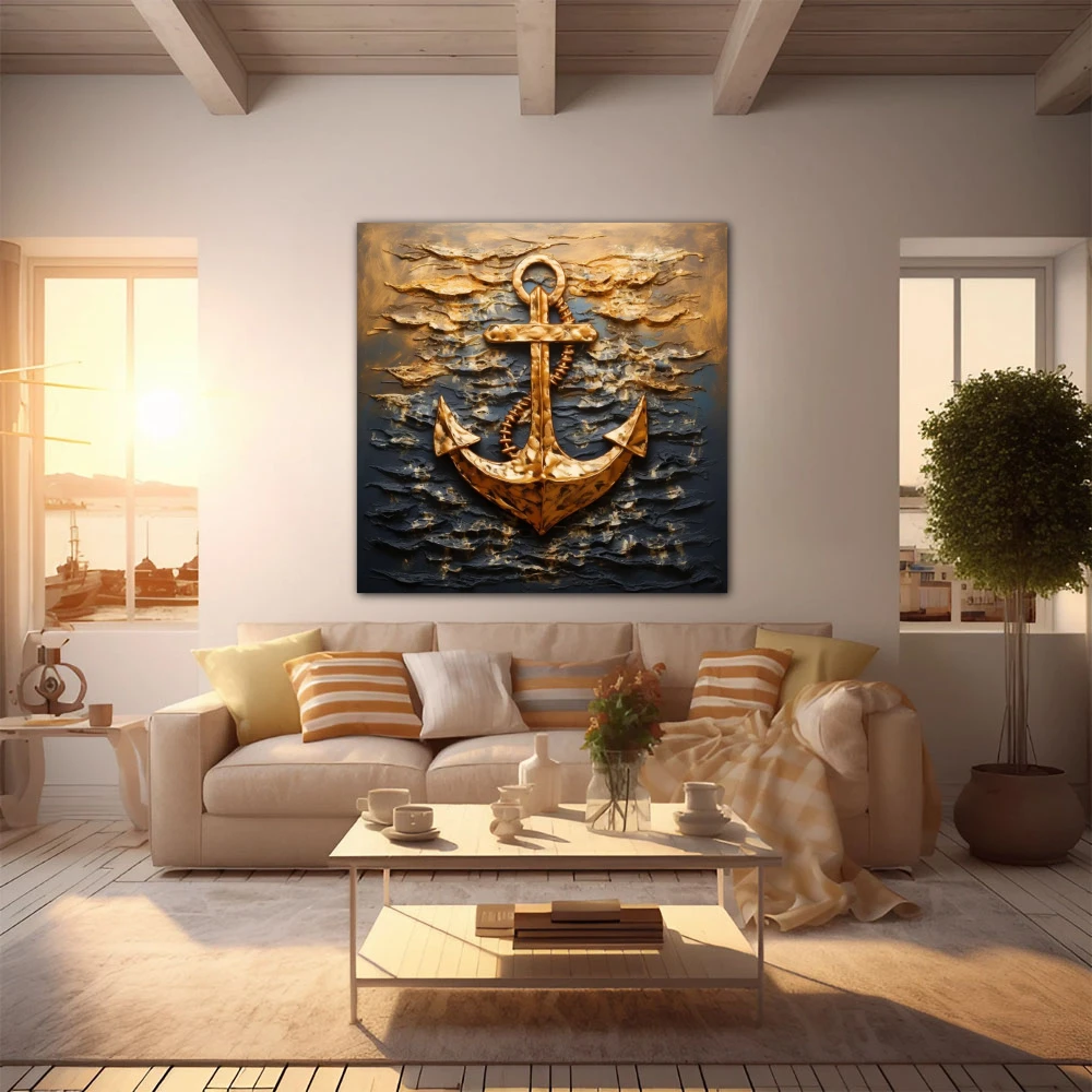 Wall Art titled: The Anchor of Your Life in a Square format with: Golden, and Black Colors; Decoration the  wall