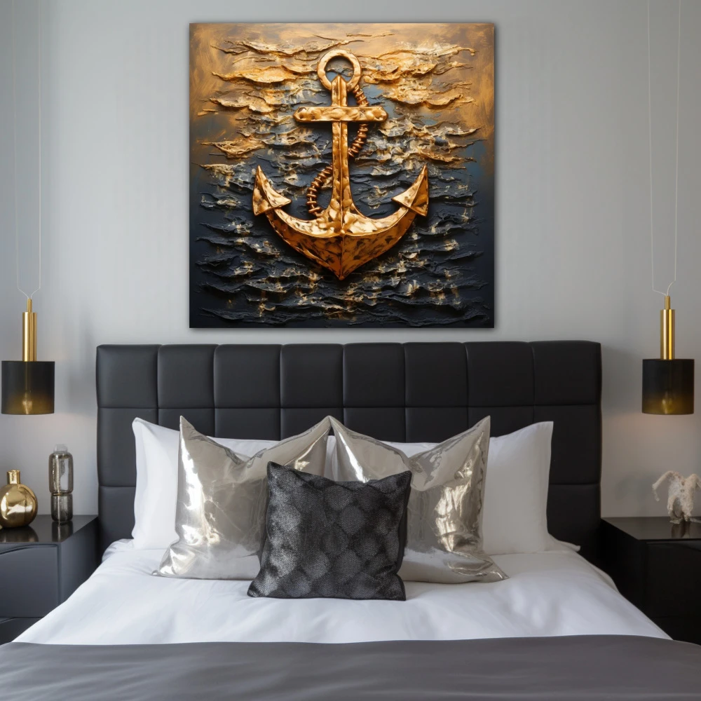 Wall Art titled: The Anchor of Your Life in a Square format with: Golden, and Black Colors; Decoration the Bedroom wall