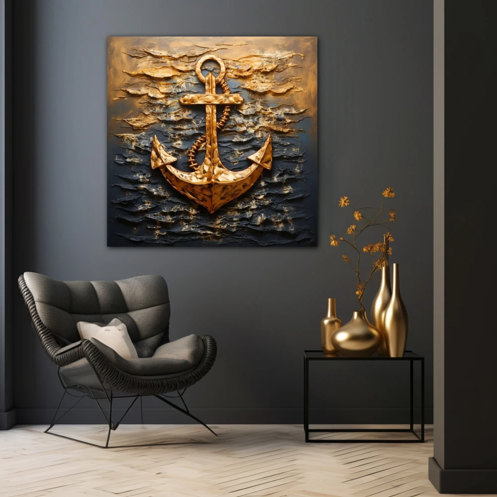 Wall Art titled: The Anchor of Your Life in a Square format with: Golden, and Black Colors; Decoration the Black Walls wall