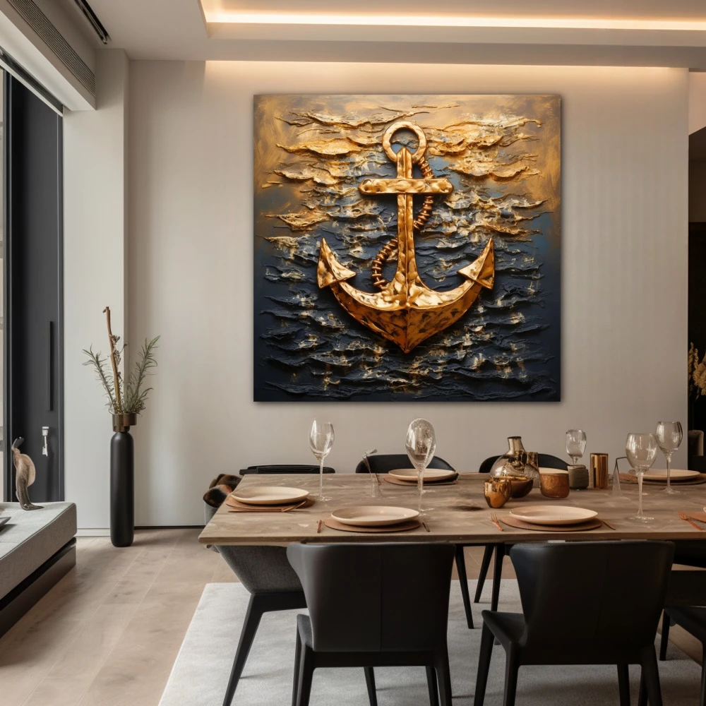 Wall Art titled: The Anchor of Your Life in a Square format with: Golden, and Black Colors; Decoration the Living Room wall