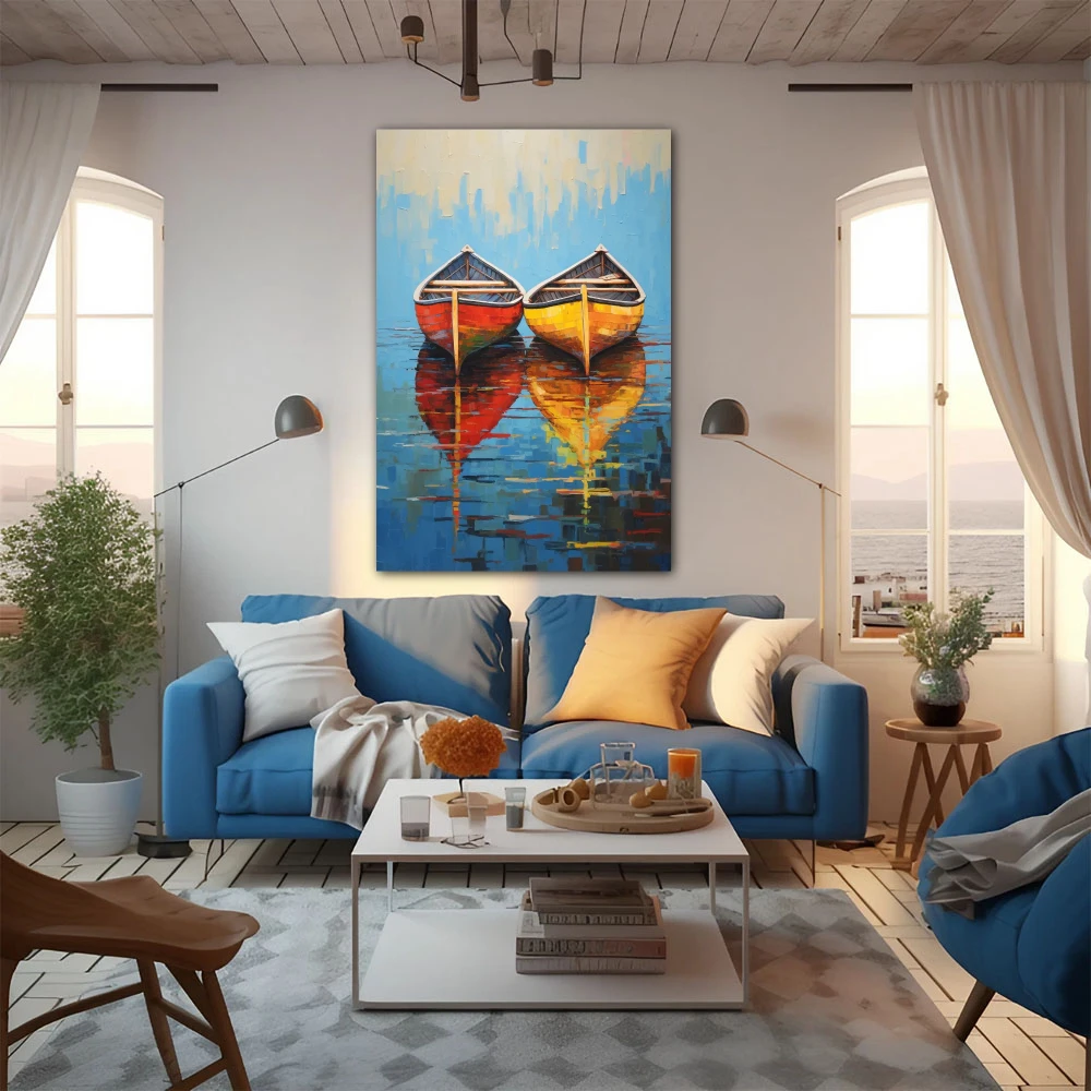 Wall Art titled: Like Master, Like Sailor in a Vertical format with: Yellow, Blue, and Red Colors; Decoration the  wall