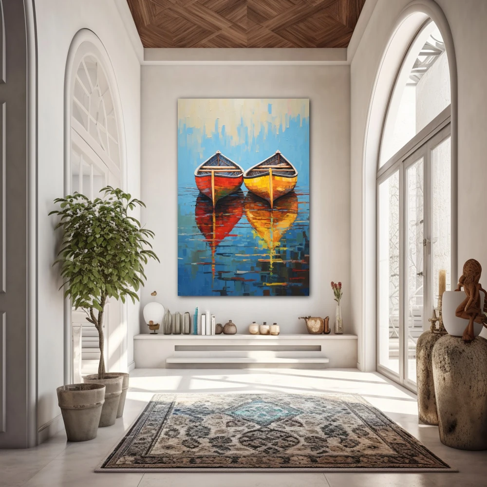 Wall Art titled: Like Master, Like Sailor in a Vertical format with: Yellow, Blue, and Red Colors; Decoration the Entryway wall
