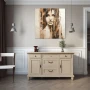 Wall Art titled: Woman's Fragments in a Square format with: Brown, and Beige Colors; Decoration the Sideboard wall