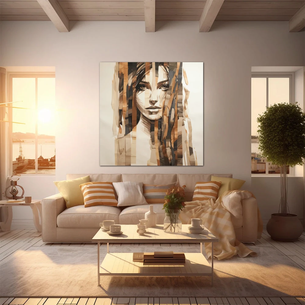 Wall Art titled: Woman's Fragments in a Square format with: Brown, and Beige Colors; Decoration the Apartamento en la playa wall