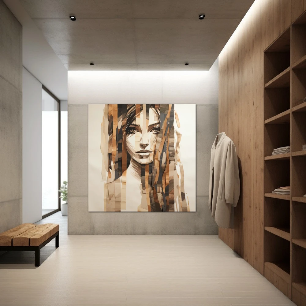Wall Art titled: Woman's Fragments in a Square format with: Brown, and Beige Colors; Decoration the Dressing Room wall
