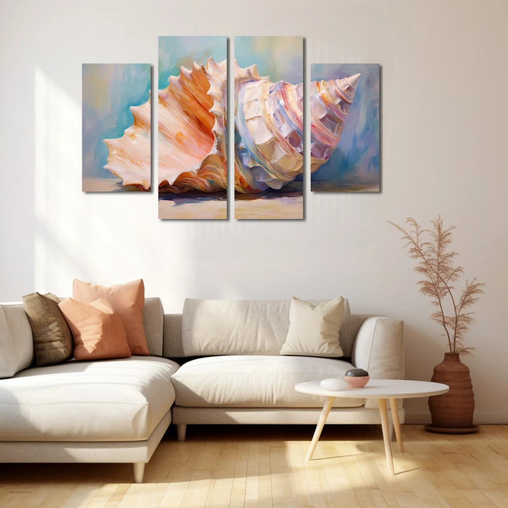 Wall Art titled: Marine Echoes in a Horizontal format with: and Pastel Colors; Decoration the Beige Wall wall