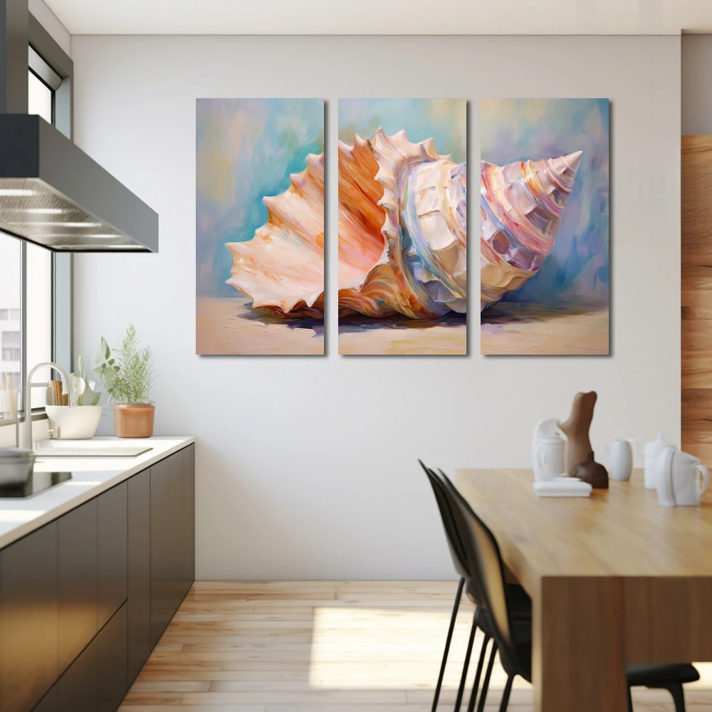 Wall Art titled: Marine Echoes in a Horizontal format with: and Pastel Colors; Decoration the Kitchen wall