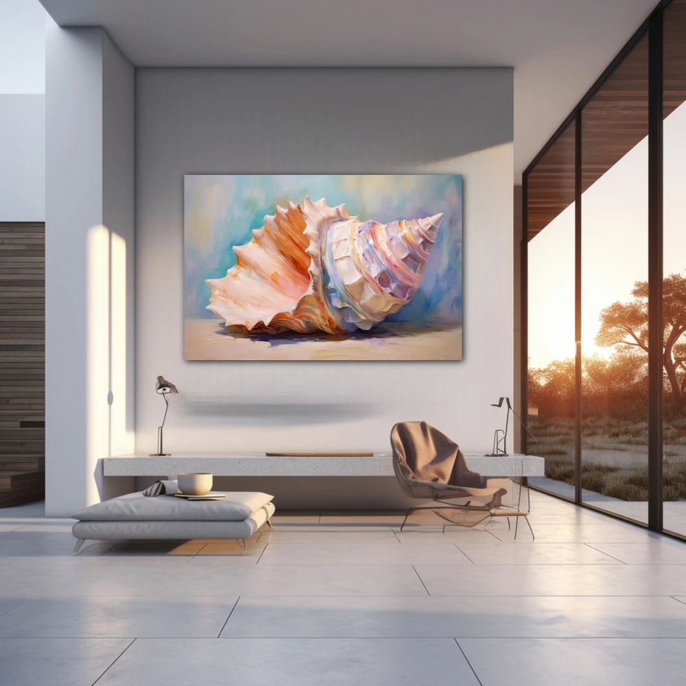 Wall Art titled: Marine Echoes in a Horizontal format with: and Pastel Colors; Decoration the Living Room wall