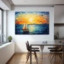 Wall Art titled: A Lot of Wind, Little Sail in a Horizontal format with: Yellow, Blue, Brown, and Navy Blue Colors; Decoration the Kitchen wall