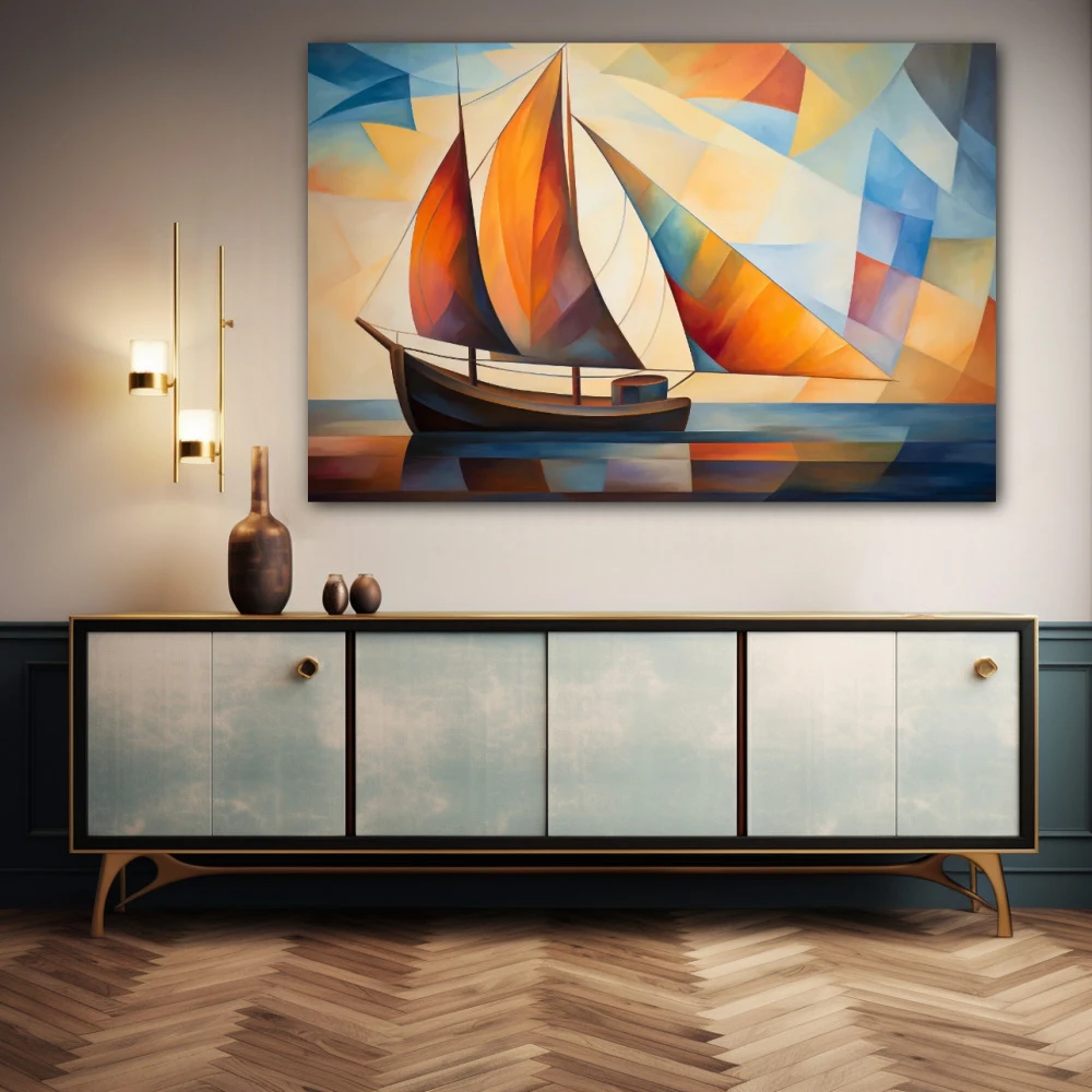 Wall Art titled: Captain of My Destiny in a Horizontal format with: Brown, and Orange Colors; Decoration the Sideboard wall