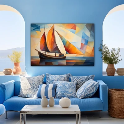 Wall Art titled: Captain of My Destiny in a Horizontal format with: Brown, and Orange Colors; Decoration the Blue Wall wall