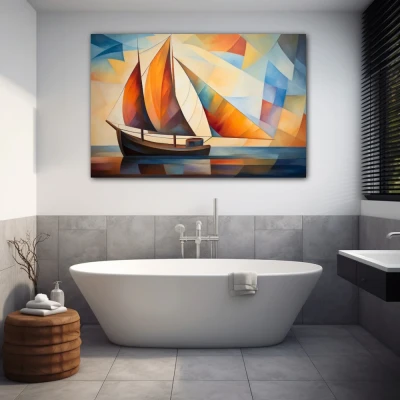 Wall Art titled: Captain of My Destiny in a Horizontal format with: Brown, and Orange Colors; Decoration the Bathroom wall