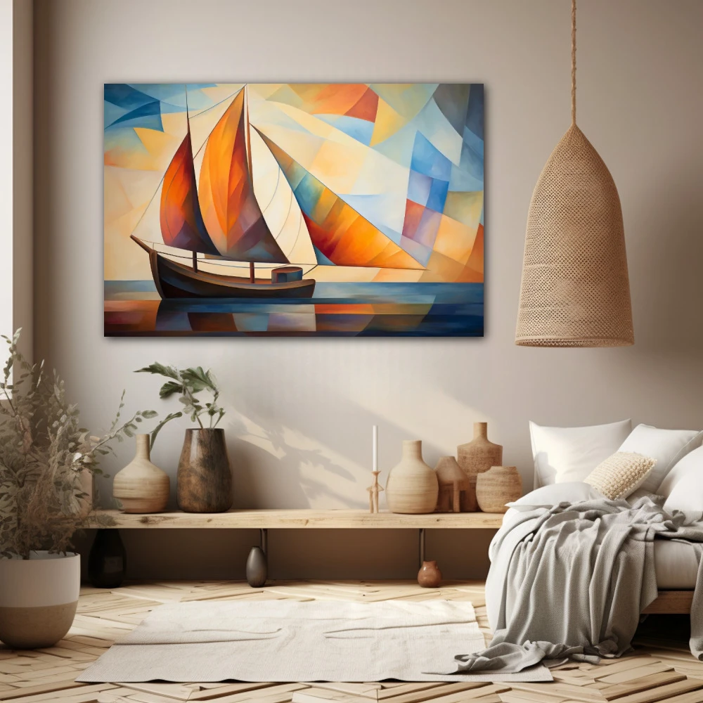 Wall Art titled: Captain of My Destiny in a Horizontal format with: Brown, and Orange Colors; Decoration the Beige Wall wall